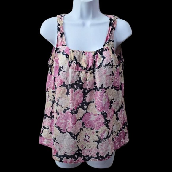 Ann Taylor Loft Floral Silk Tank M – Pink Black Sleeveless Blouse EUC Soft Chic - Picture 2 of 9